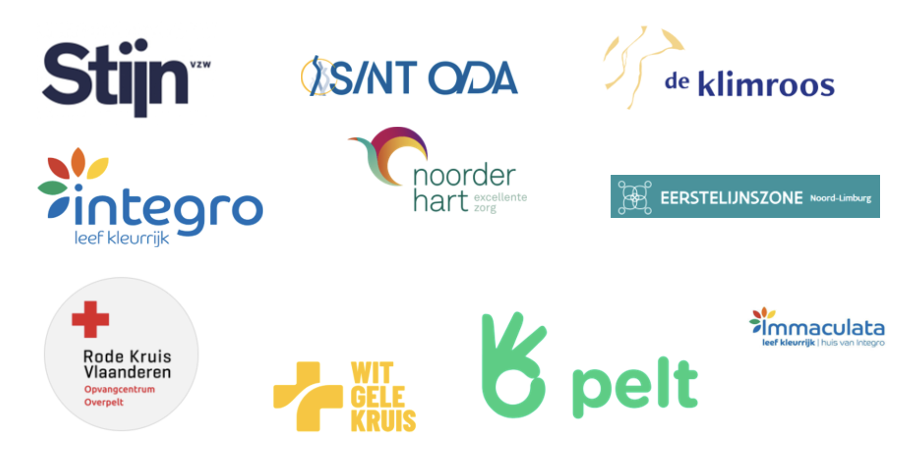 Op de afbeelding zie je alle partners die meewerken aan project Nachtzorg: o.a. Wit-Gele Kruis, Integro,